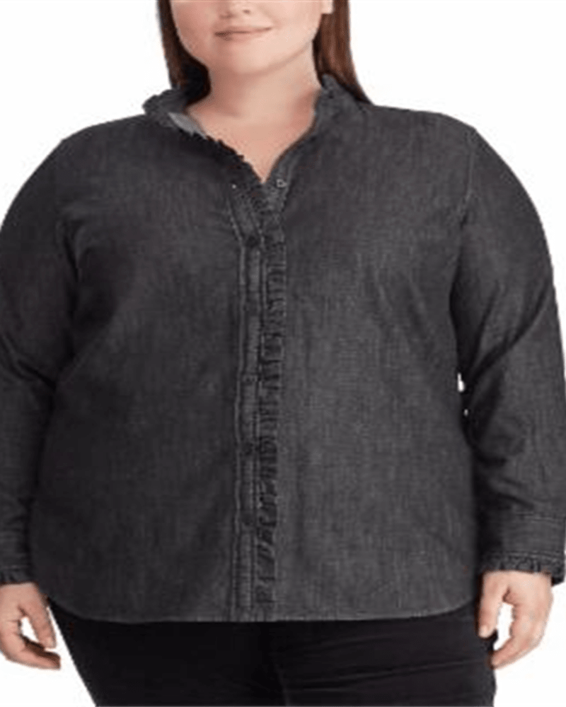 Front of a model wearing a size 3XL Ralph Lauren Women's Plus Belted Shirtdress Black Size 3XL in Black by Ralph Lauren. | dia_product_style_image_id:313893